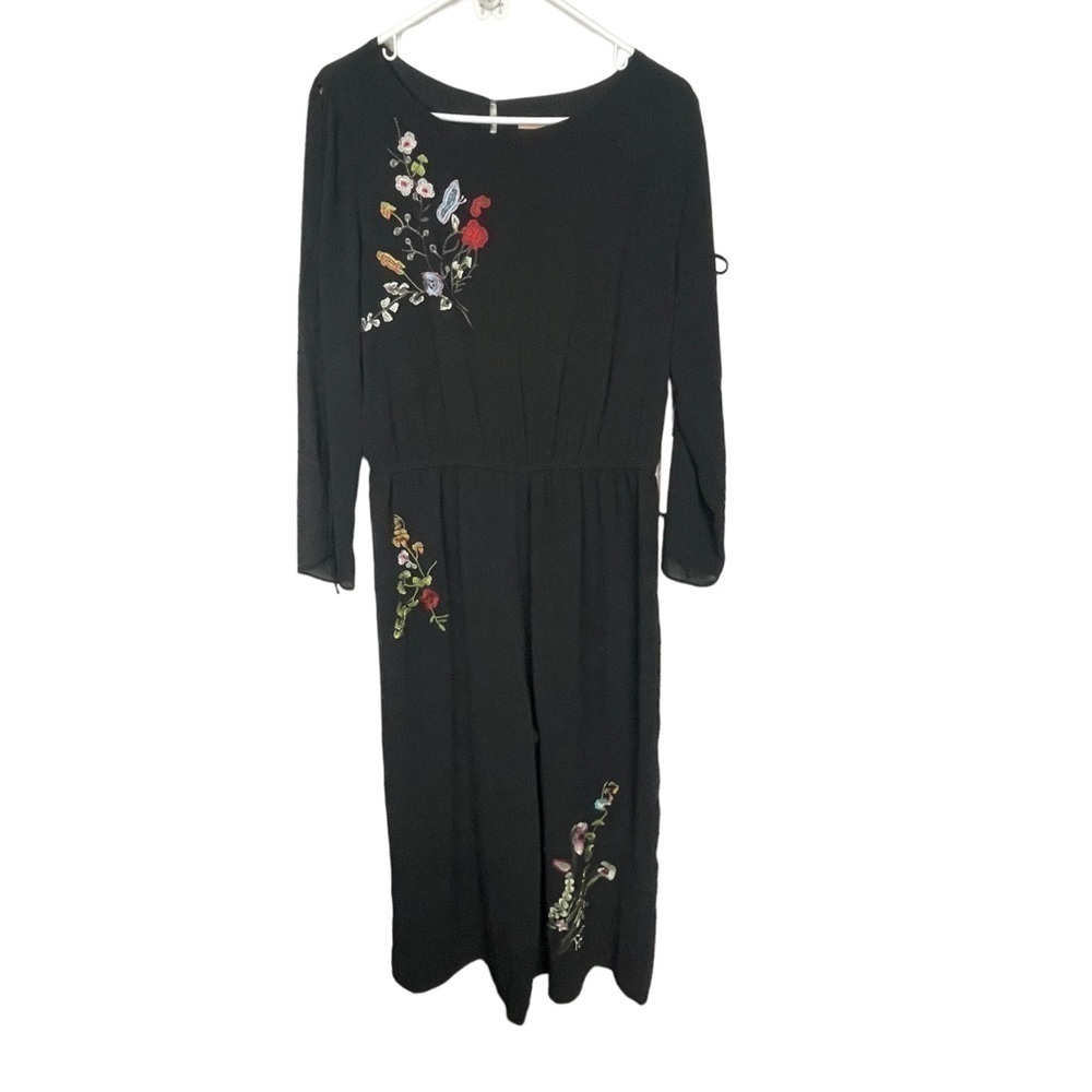 Gibson Latimer Floral Embroidery Wide Leg Jumpsuit Large